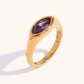 Anillo de acero inoxidable bañado en oro de 18K con circón violeta de talla marquesa - US 6 / Púrpura Dorado