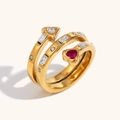 Anillo de espiral en acero inoxidable chapado en oro 18K con corazón rojo y circón - Dorado - Rojo Rosa Transparente