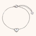 Elegant 18K gold-plated shell heart pendant necklace with beaded border on white background - Silver Single Shell Heart Bracelet