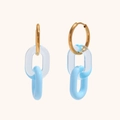 Modern 18K gold plated stainless steel chain earrings with light blue acrylic links - Gold Blue