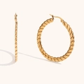 Grandi orecchini a cerchio intrecciati in acciaio inossidabile placcato oro 18K - Orecchini a Cerchio con Trama Intrecciata-Oro