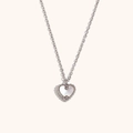 Silver-plated heart necklace featuring a white shell pendant with a beaded edge detail - Silver Single Shell Heart Pendant Necklace