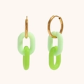 18K gold plated stainless steel hoop earrings with light and dark green acrylic links - Gold Green