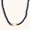 Minimalist 18K gold plated stainless steel necklace with dark beads and a freshwater pearl - Royal Blue Plated