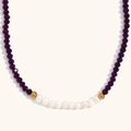 Collana in acciaio placcato oro 18K con perle di cristallo viola e perle d'acqua dolce - Viola