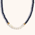 Collana artigianale placcata in oro 18K con cristalli blu scuro e perle d'acqua dolce - Blu Zaffiro