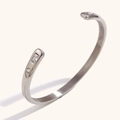 Minimalist silver-finish open bangle with rectangular and round cubic zirconia stones - Bangle / Star Round Zirconia Style (Steel Color)