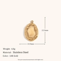 Vue macro du pendentif ovale en acier doré 14K avec des bords texturés style lave - Pendentif Miroir Magique Ovale Irrégulier