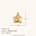 Pendentif étoile souriante en acier inoxydable plaqué or 14K avec dimensions - Pendentif Visage de Fantôme Souriant