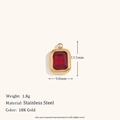 Colgante rectangular de piedra roja en collar de acero chapado en oro de 18K - Dorado-Zirconia Rojo Granate