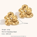 18K gold plated stainless steel flower stud earrings with zircon center 25.8mm - Vintage Double Flower Zirconia Earrings-Gold-White