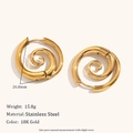 Chic 18K gold plated stainless steel spiral snail earrings with 26.8mm diameter - Spiral Snail Earrings - Gold
