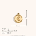 Pendentif lune en acier inoxydable plaqué or 14K avec bords ondulés et texturés fins - Pendentif Lune à Rainures Circulaires Irrégulier