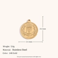 Pendentif vintage en acier inoxydable plaqué or 14K avec blason et couronne gravés - Pendentif Pièce République Française