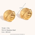 Macro shot of 18K gold plated stainless steel spiral earrings with 25.8mm size detail - Woven Stripe Round Stud Earrings - Gold