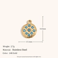 Pendentif rond en acier inoxydable doré 14K avec texture et 9 cristaux bleu ciel - Pendentif Disque Martelé avec Strass Bleu