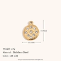 Pendentif cœur en acier inoxydable doré 14K orné de zircons cubiques brillants - Pendentif Disque Martelé avec Strass Blanc