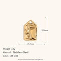 Pendentif visage abstrait en acier inoxydable plaqué or 14K avec détails des dimensions - Pendentif Portrait de Profil