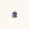 Rectangle purple gemstone pendant set in polished silver minimalist bezel frame - February (Amethyst) / Steel