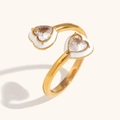 Minimalist 18K gold-plated open ring with white enamel and heart-shaped zircon stones - Gold White Heart Open Ring