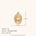 Pendentif ovale vintage en acier inoxydable plaqué or 14K avec cœur et texture rayonnante - Pendentif Cœur Rayonnant Ovale
