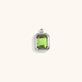 Rectangle emerald green stone pendant in silver finish with stepped geometric metal base - August (Peridot Green) / Steel