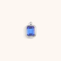 Rectangle pendant with step-cut deep blue crystal and silver setting in 18K gold finish - September (Sapphire Blue) / Steel