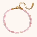 Polished 18K gold-plated stainless steel bracelet with faceted pink natural stone beads - Pink Opal