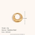 Pendentif rond minimaliste en acier inoxydable plaqué or 14K mesurant 14,8mm - Grand Anneau Plat Ajouré