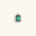Minimalist rectangular pendant with emerald green crystal in silver stainless steel - May (Emerald Green) / Steel