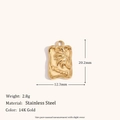 Pendentif tournesol en acier inoxydable plaqué or 14K avec gravure Vincent et bord ondulé - Pendentif Feuille de Palmier Carré