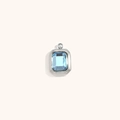 Light blue square gemstone pendant with a silver stainless steel bezel setting - December (Blue) / Steel