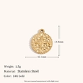 Pendentif en acier inoxydable plaqué or 14K avec motif étoile et bordure perlée - Disque Ondulé Étoile à Quatre Branches