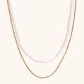 Double-layered 18K gold plated stainless steel necklace with elegant white faceted beads - White Jade Double Layer Necklace