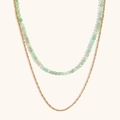 Detail der zweilagigen Kette mit 18K vergoldeter Kette und grünen Amazonit-Perlen - Grüner Opal Doppellagige Halskette (Hellgrün)