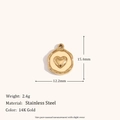 Pendentif rond en acier inoxydable plaqué or 14K avec motif de cœur et texture - Pendentif Cœur à Rainures Circulaires