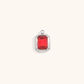 Rectangle cut ruby pendant in silver setting with 18K gold plated stainless steel - January (Garnet) / Steel