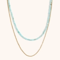 Detail of double-layer necklace with light blue amazonite beads and 18K gold-plated chain - Amazonite Double Layer Necklace