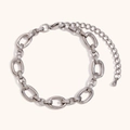Polished silver stainless steel chunky O-link bracelet with lobster clasp and extender - Steel
