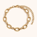 14K gold-plated stainless steel chunky O-link chain bracelet with lobster clasp and charm - Gold