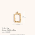 Pendentif rectangulaire creux en acier inoxydable plaqué or 14K à texture martelée - Pendentif Cadre Carré Ondulé