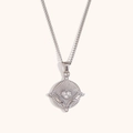 Detailed close-up of a silver tarot-style pendant with heart motif and zircon inlay - Round Zirconia Tarot Necklace - Steel Color - Heart