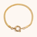 Pulsera de cadena de serpiente plana en acero inoxidable chapado en oro de 18K con cierre - Cierre de Resorte Cadena de Serpiente Plana / Dorado