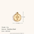 Pendentif en acier inoxydable plaqué or 14K avec relief croix et bordure texturée - Pendentif Croix à Rainures Circulaires Irrégulier