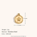 Pendentif en acier inoxydable avec étoile embossée en or 14K et cadre texturé doré - Pendentif Étoile à Rainures Circulaires Irrégulier
