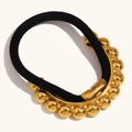 Coletero negro con cuentas de acero inoxidable chapado en oro de 18K con diseño curvado - Dorado