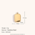 Pendentif rectangulaire en acier inoxydable plaqué or 14K avec dimensions précises - Petit Pendentif Brique Octogonal Lisse