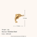 Macro view of 14K gold plated stainless steel dolphin pendant with precise dimensions - Dolphin (C9148) / Gold