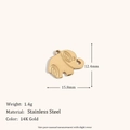 Pendentif éléphant en acier inoxydable avec finition or 14K et détails en spirale - Pendentif Éléphant avec Anneau