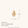 Pendentif en forme de feuille en acier inoxydable doré 14K avec textures réalistes - Petit Pendentif Feuille